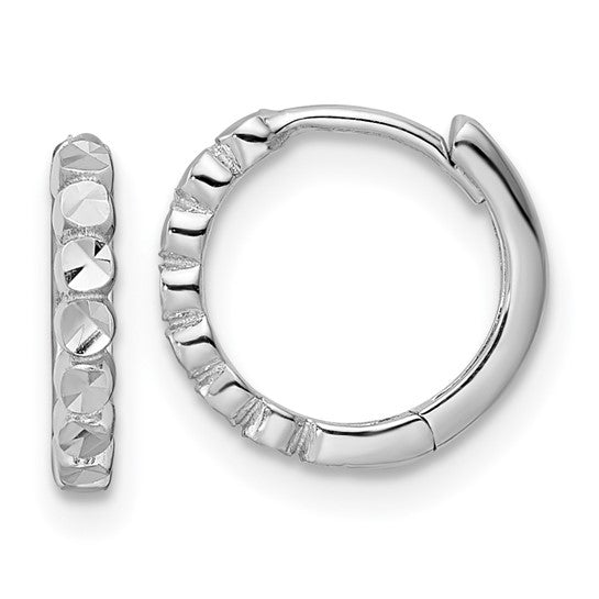 Dazzling Elegance: 14K White Gold Diamond Cut Hinged Hoop Earrings