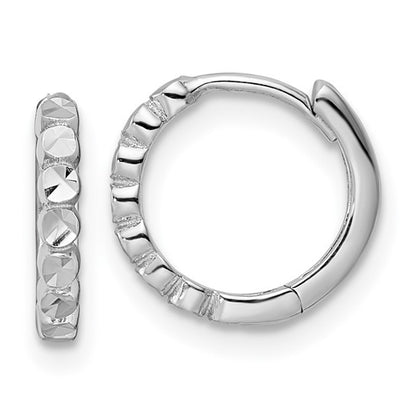 Dazzling Elegance: 14K White Gold Diamond Cut Hinged Hoop Earrings