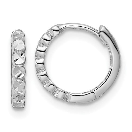 Dazzling Elegance: 14 Karat White Gold Diamond Cut Hinged Hoop Earrings