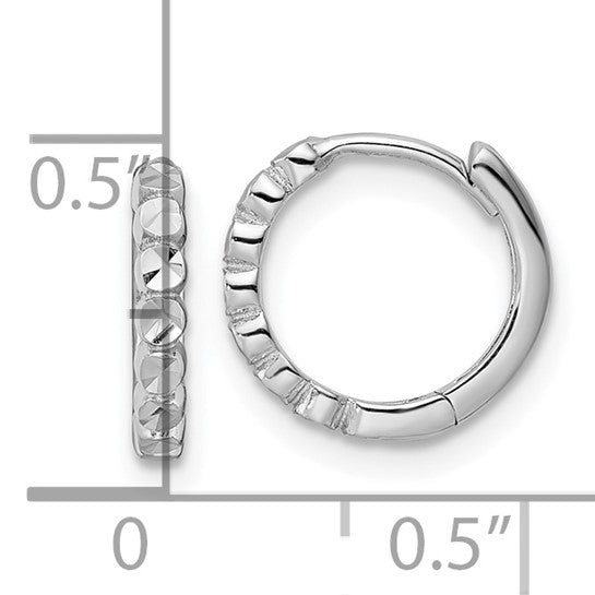 Dazzling Elegance: 14 Karat White Gold Diamond Cut Hinged Hoop Earrings