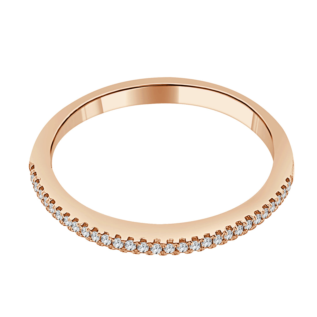 18 Karat Rose Gold Wedding Band with Natural Diamond Accent - 0.07 Carat