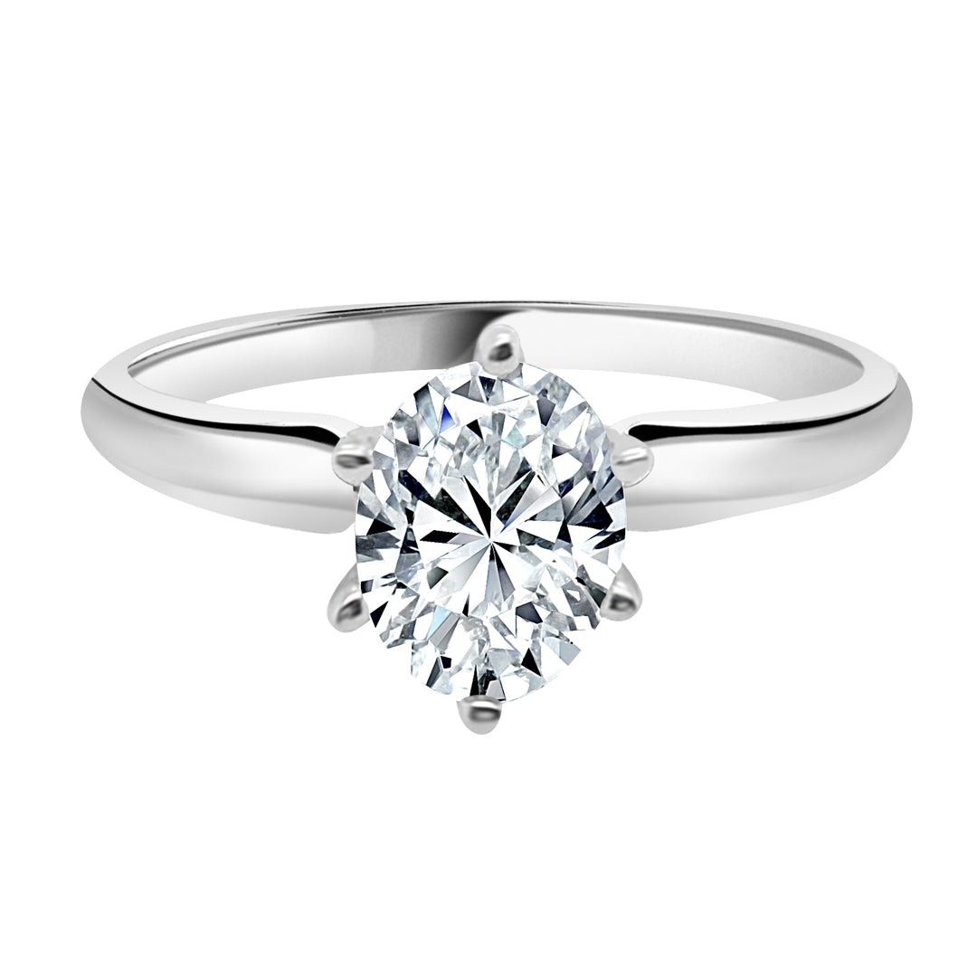 Stunning 6 Prong Oval Shape Diamond Engagement Ring in 14 Karat White Gold