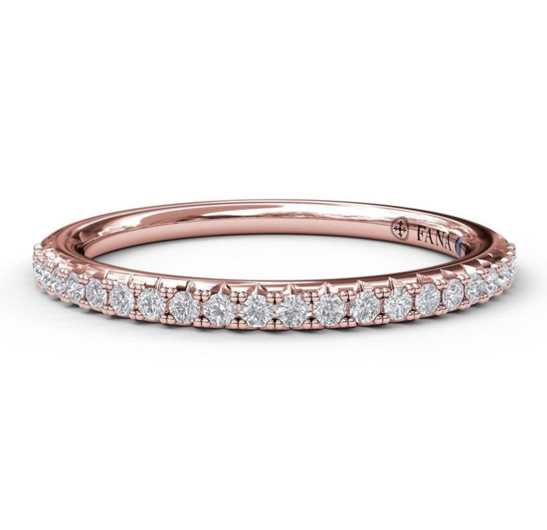 Contemporary Elegance: 14 Karat Rose Gold Modern Pave Wedding Band with Natural Diamond Accent