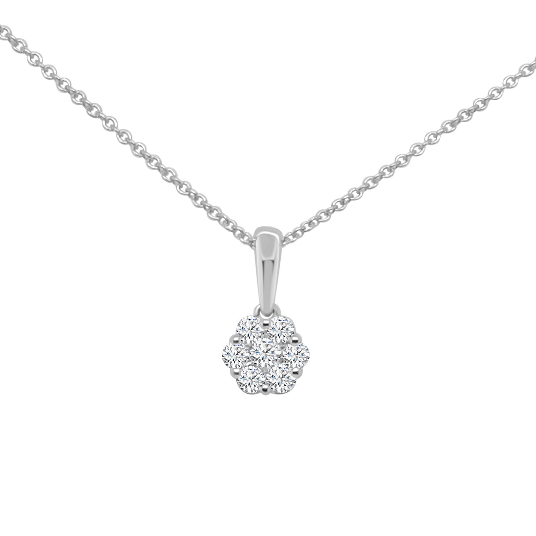 Exquisite 10 Karat White Gold Natural Diamond Cluster Necklace