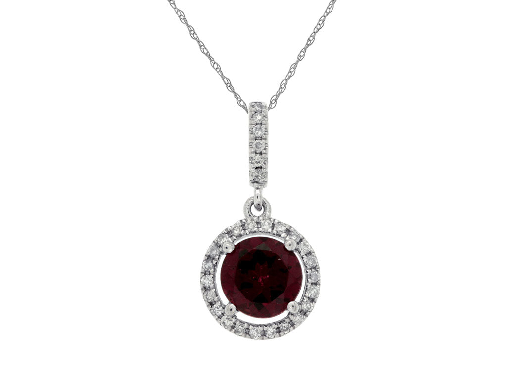14K White Gold Cable Necklace with Halo Diamond Bail, Rhodalite Gemstone, and Natural Diamond Accents