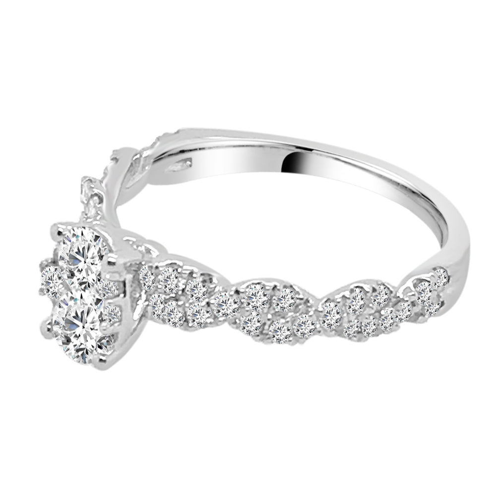 Oval Cluster Center Natural Diamond Engagement Ring in 14K White Gold - 0.87 Carats
