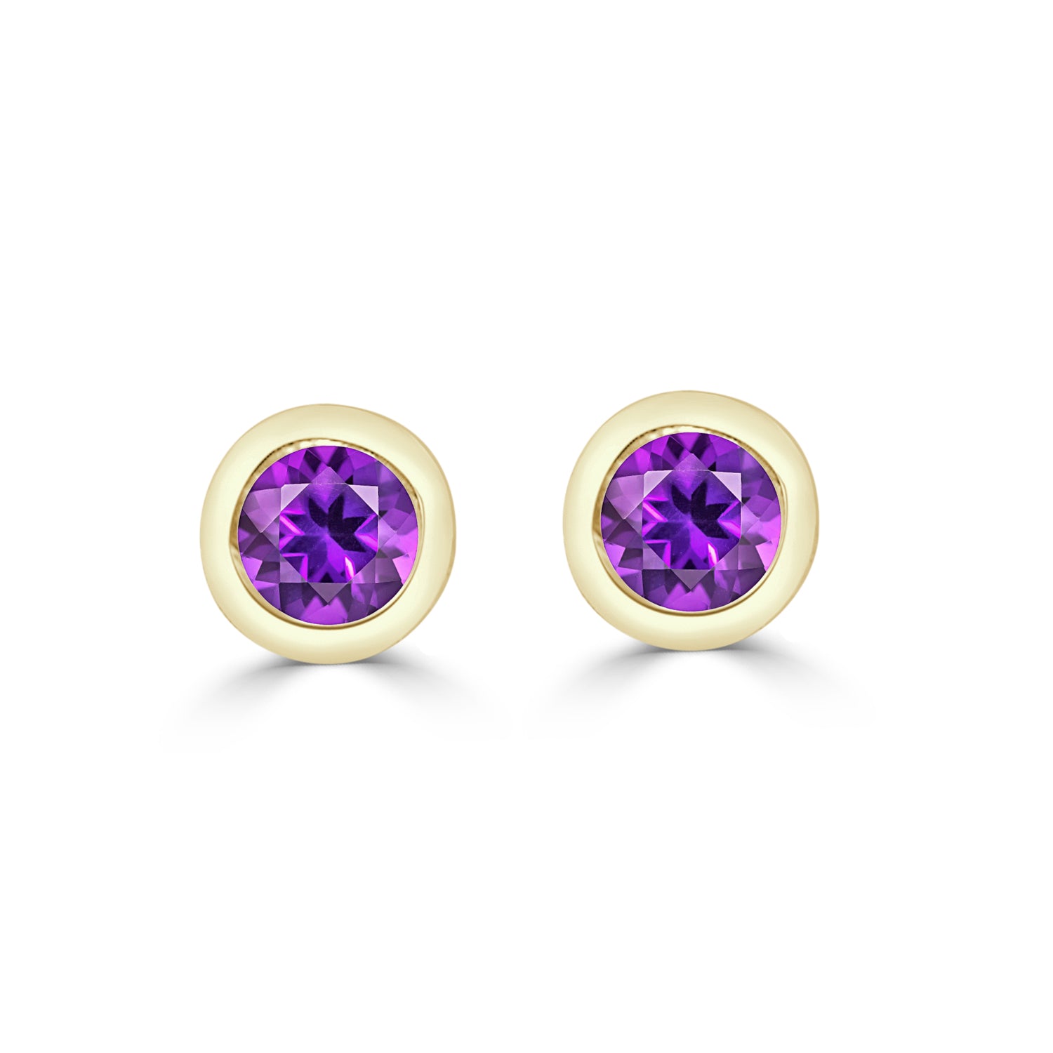 Stunning 14 Karat Yellow Gold Bezel Set Amethyst Earrings, 0.20 Carat