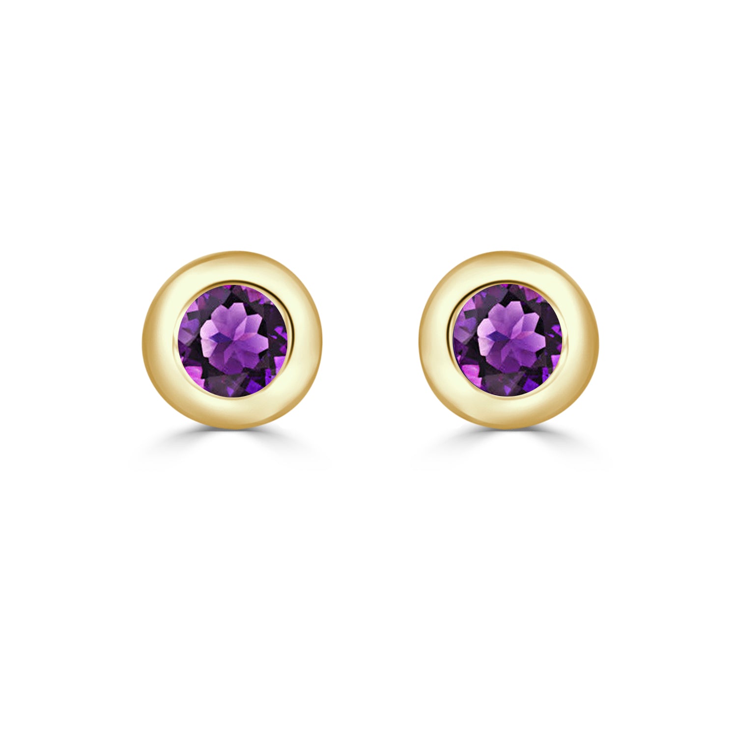 Stunning 14 Karat Yellow Gold Bezel Set Amethyst Earrings, 0.20 Carat