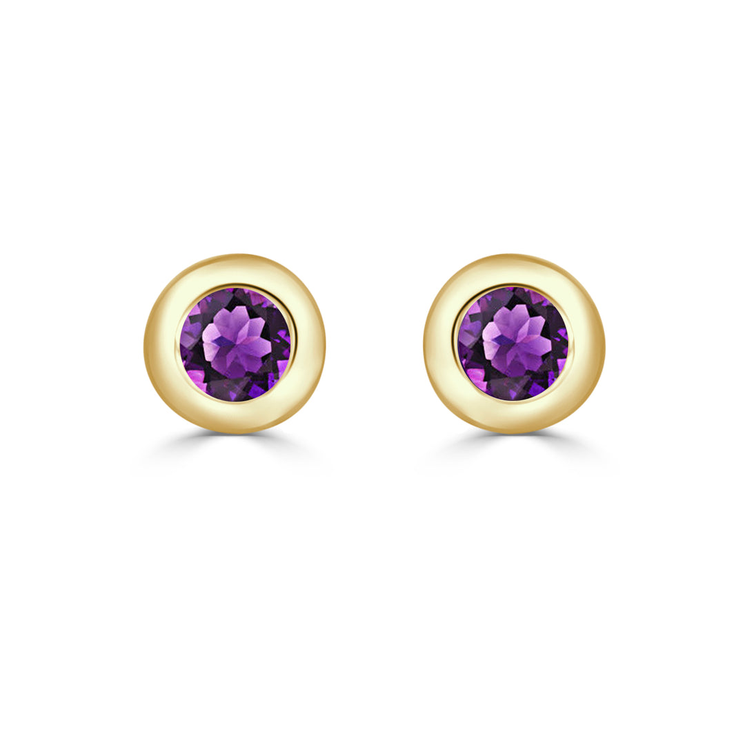 Stunning 14 Karat Yellow Gold Bezel Set Amethyst Earrings