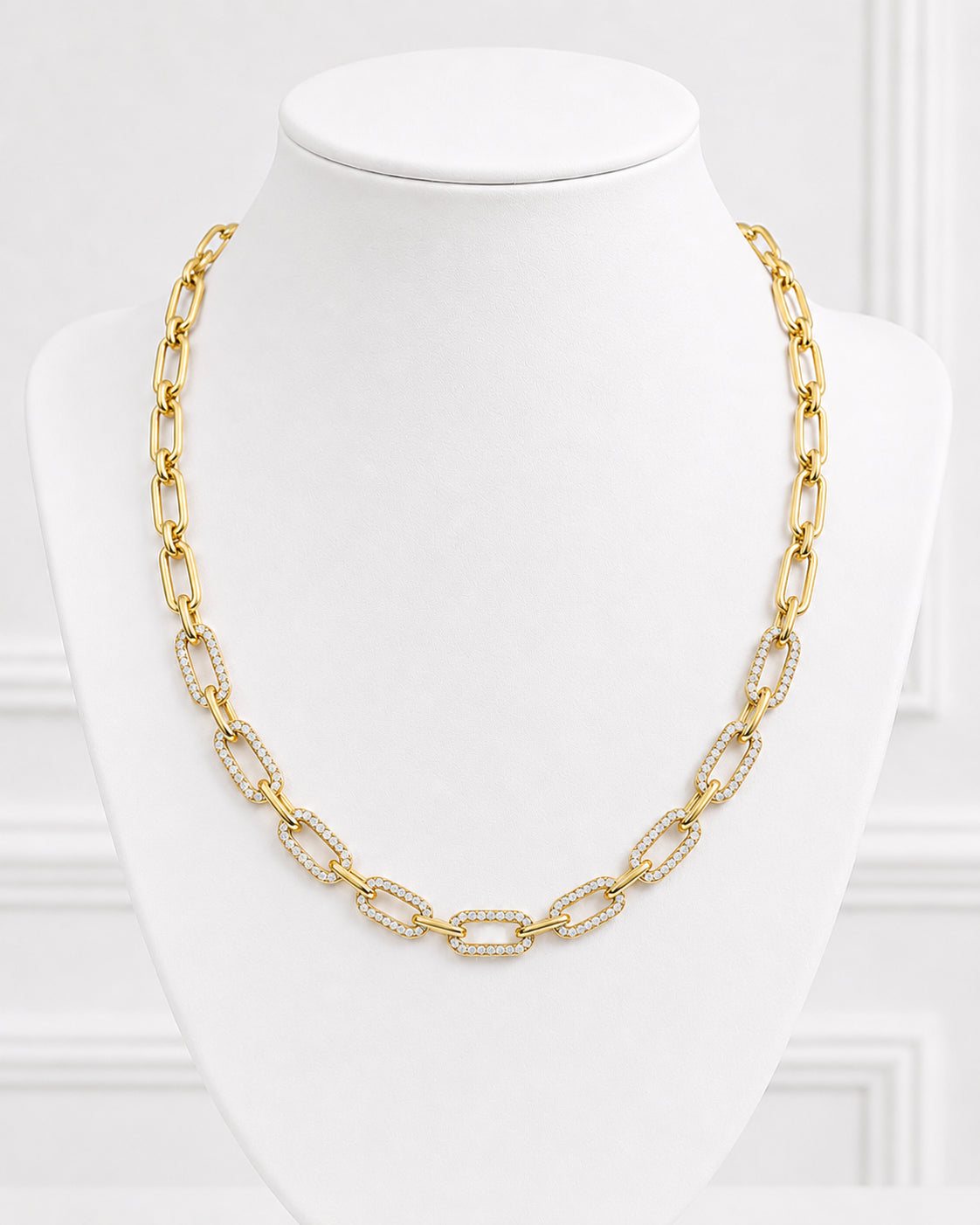 Round Diamond Bold Paperclip Necklace in Gold Plated Sterling Silver - 0.25 Carat