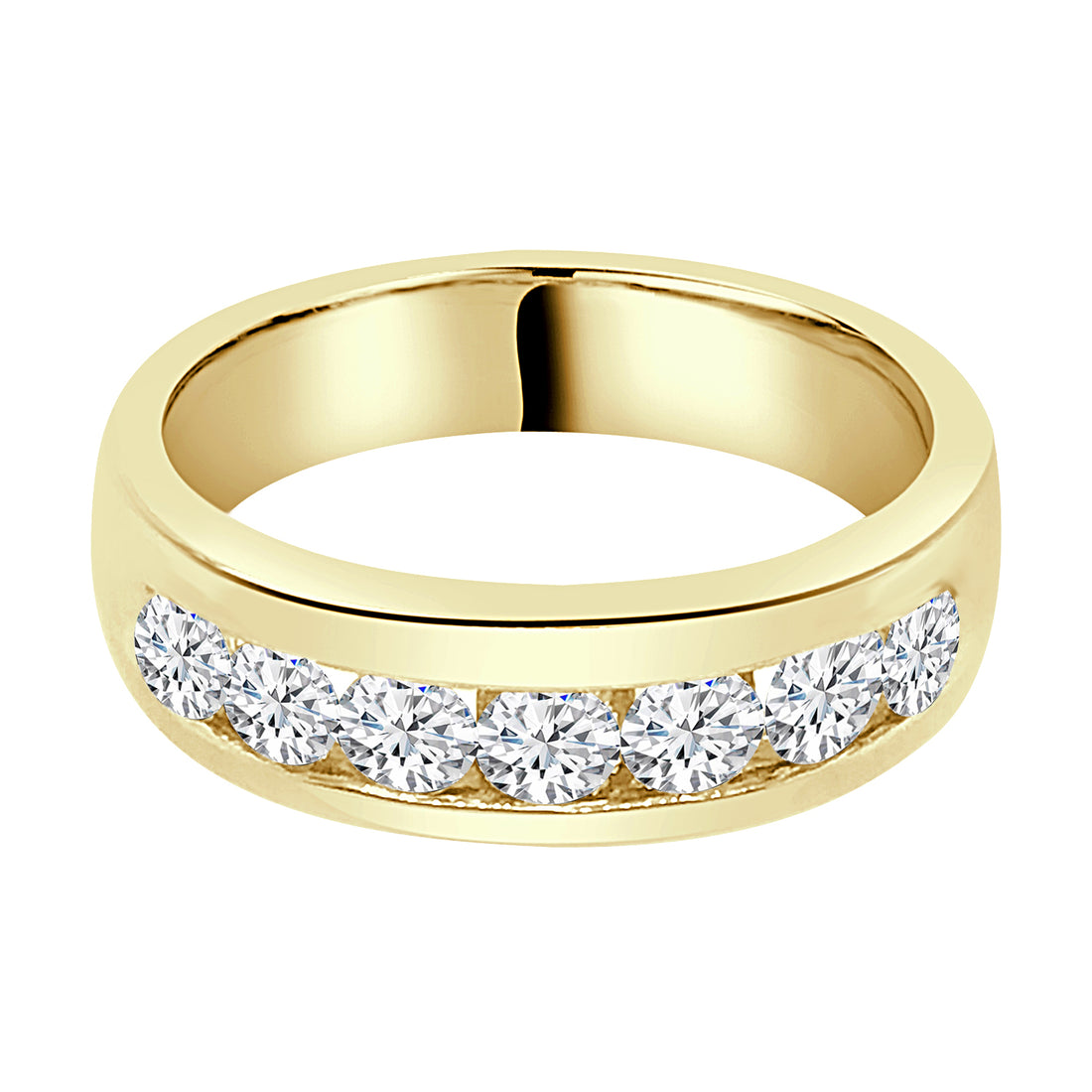 14K Yellow Gold 7-Stone Natural Diamond Wedding Band - 1.35 Carat