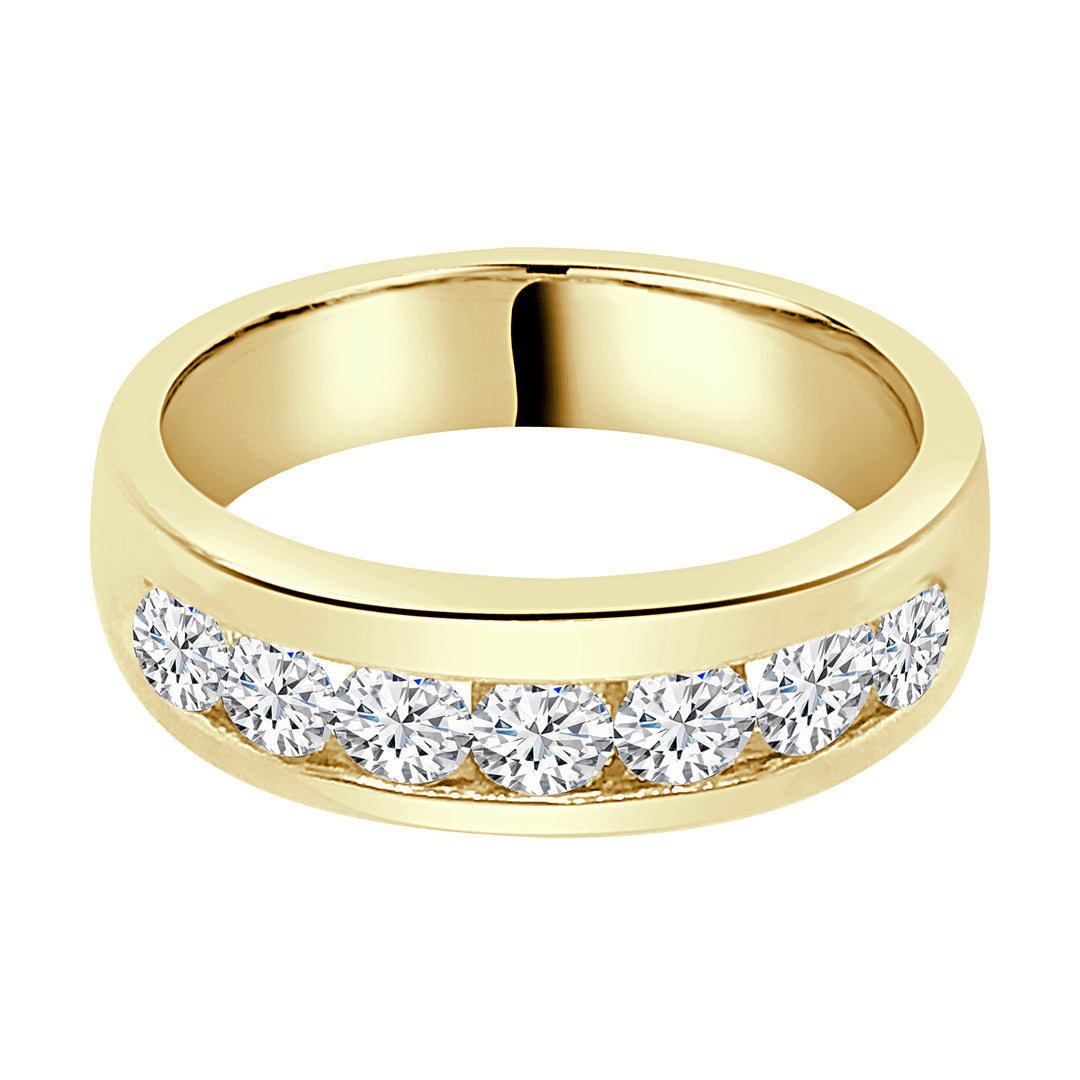 Timeless Elegance: 14 Karat Yellow Gold Wedding Band with 7 Natural Diamond Stones