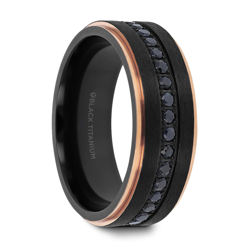 Titanium Astro Black Rose Gold Wedding Band with Black Sapphire Accents