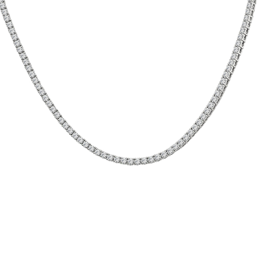 Classic Elegance: 14 Karat White Gold Round Shape Tennis Necklace with Natural Diamonds