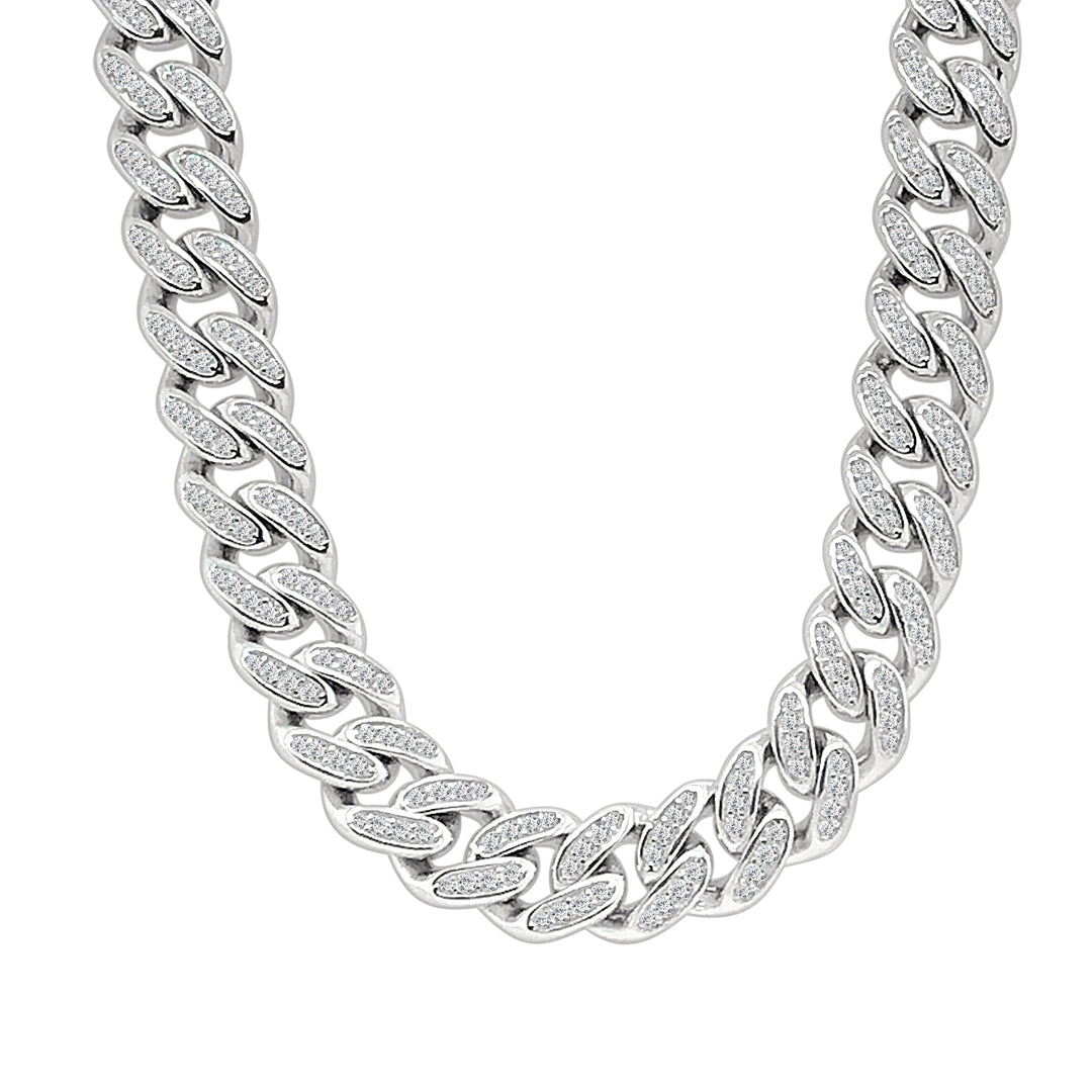 Sparkling Sterling Silver Iced Out Necklace with Cubic Zirconia - Unique Shape Design