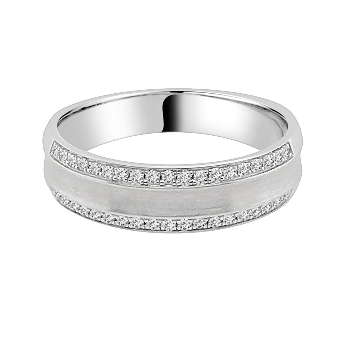 10K White Gold Double Row Satin Finish Wedding Band with 0.26 Carat Natural Diamond