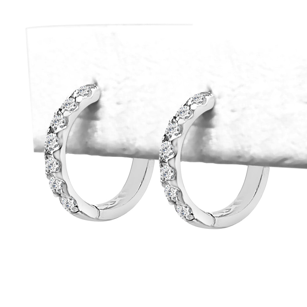14 Karat White Gold 0.61 Round Natural Diamond Hoop Earrings