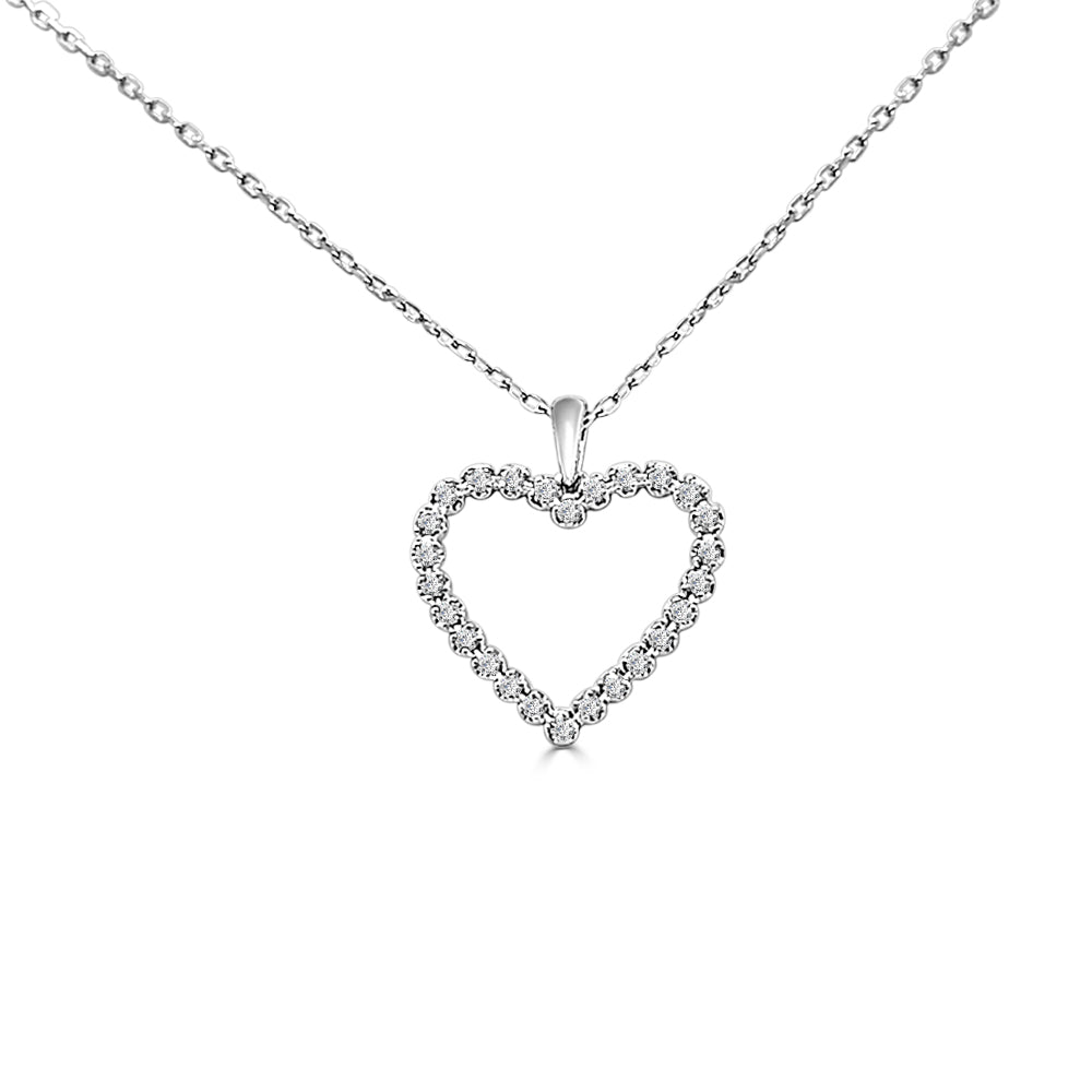 10 Karat White Gold Round Shape 0.25 Carat Natural Diamond Heart Necklace