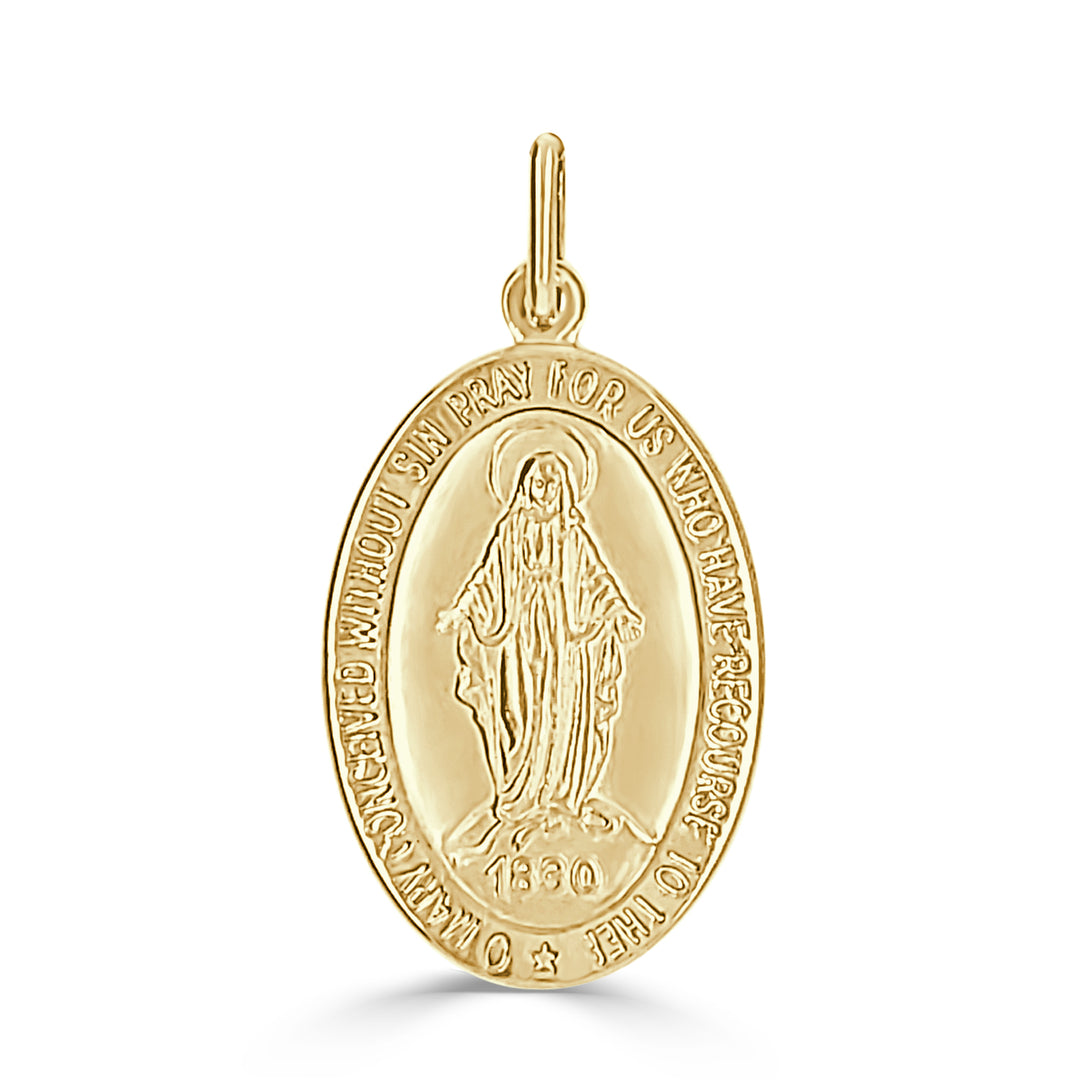 14K Yellow Gold Oval St. Mary Medal Necklace