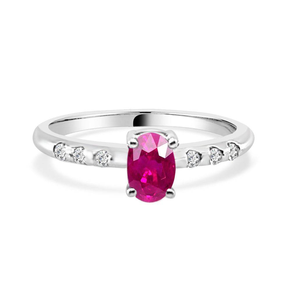 14K White Gold Pink Sapphire and Diamond Oval Ring (0.60 carats)