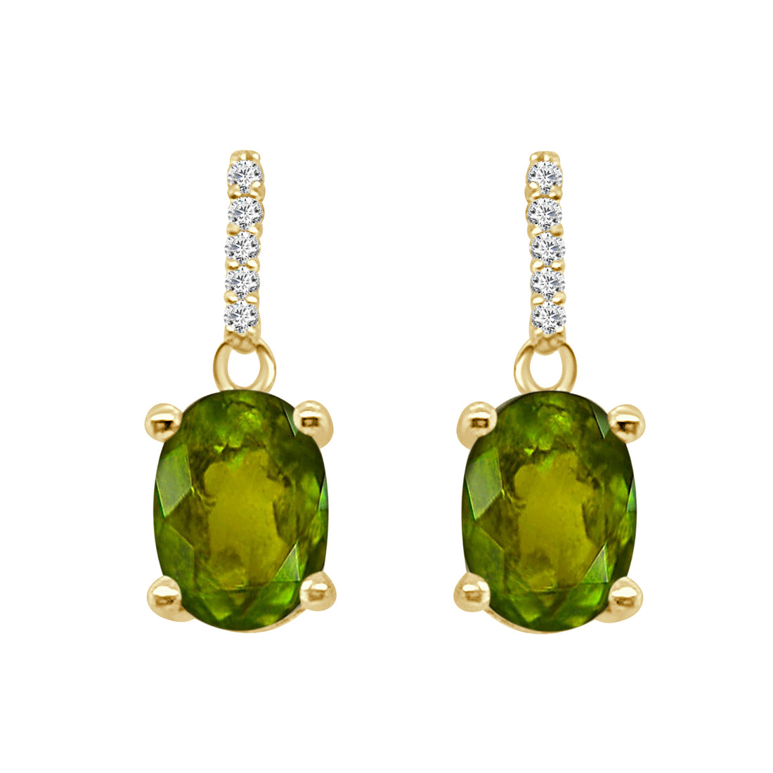 14 Karat Yellow Gold Peridot Oval Earrings - 1.45 Carats