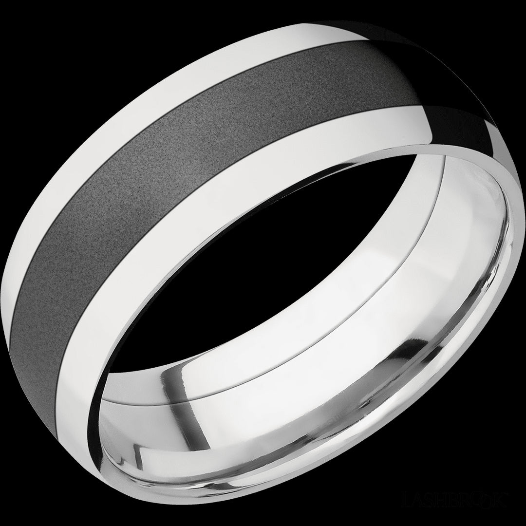 Stunning Cobalt Chrome Wedding Band with Bead Finish and Zirconium Inlay (Size 10)