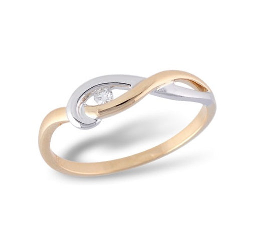 14 Karat Two-Tone Infinity Ring with Natural Diamond 0.04 Carat