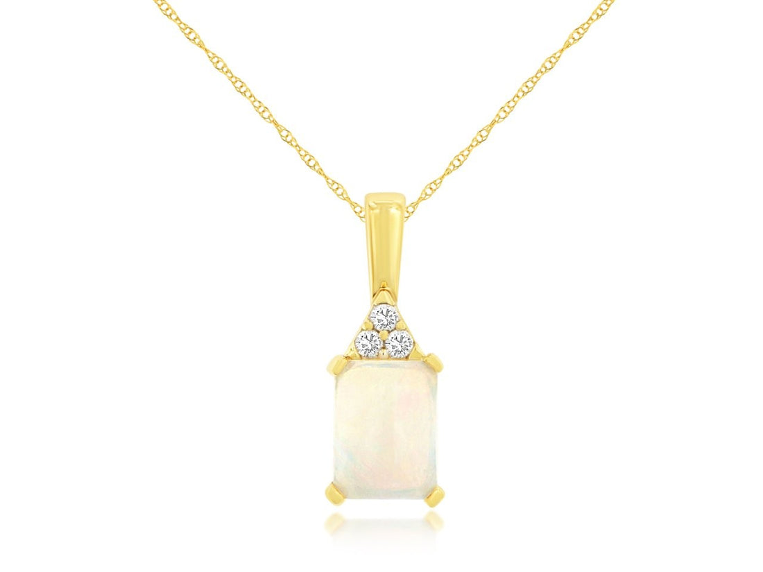 14 Karat Yellow Gold Cable Necklace with Oval Opal Gemstone and Round Natural Diamond Accents