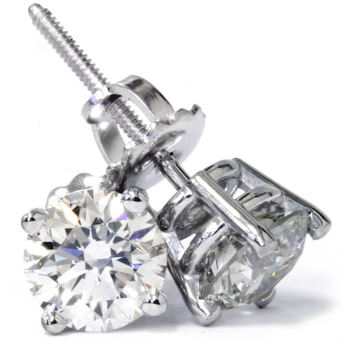 14K White Gold Round Lab Diamond Solitaire Studs with Screw Back - Only Diamond