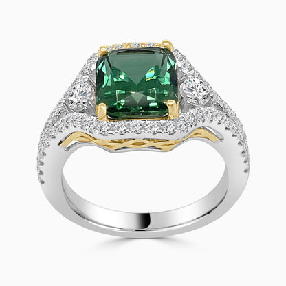 18 Karat Two-tone Split Shank Ring with Tourmaline - 3.26 Carat