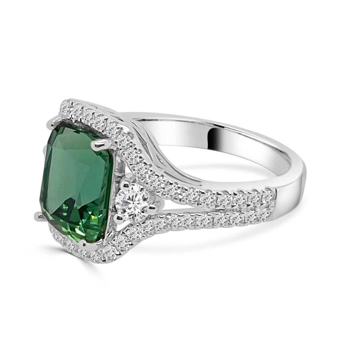 18 Karat Two-tone Split Shank Ring with Tourmaline 3.26 Carats