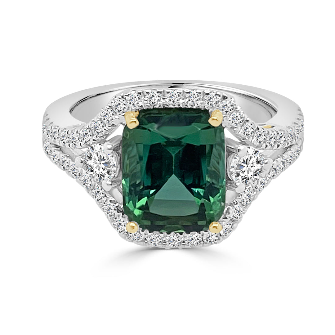 18 Karat Two-tone Split Shank Tourmaline Ring (3.26 Carat) in Unique Shape