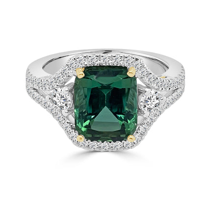 18 Karat Two-tone Split Shank Ring with Tourmaline - 3.26 Carat
