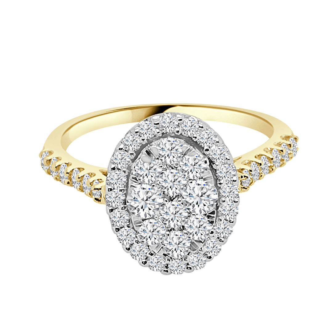 Dazzling Love: Oval Cluster 14 Karat Two-Tone Engagement Ring with Natural Diamond