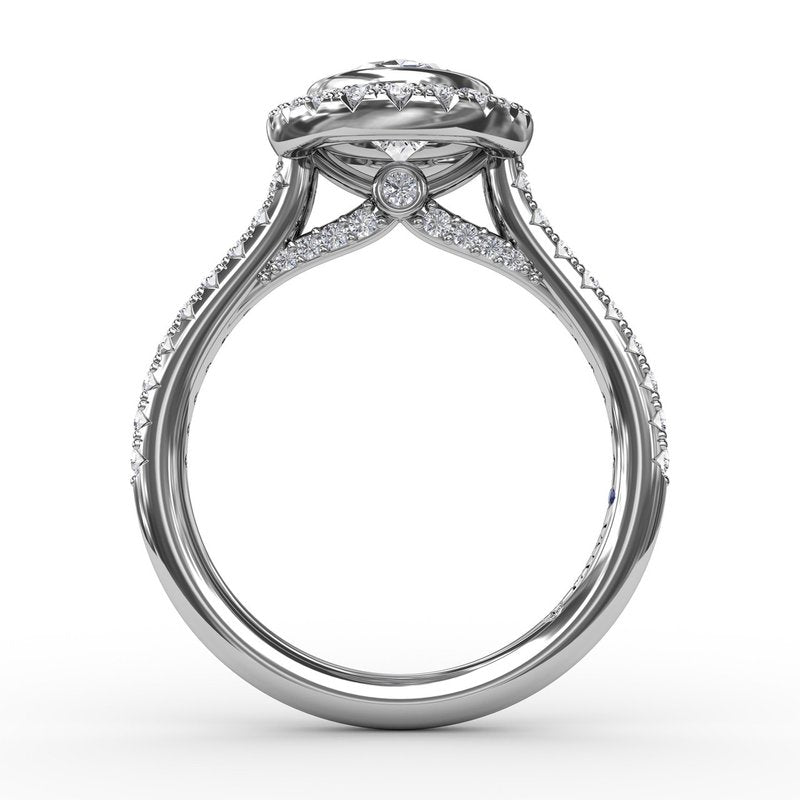 Elegant Oval Bezel Engagement Mounting in 14 Karat White Gold with Sparkling Cubic Zirconia