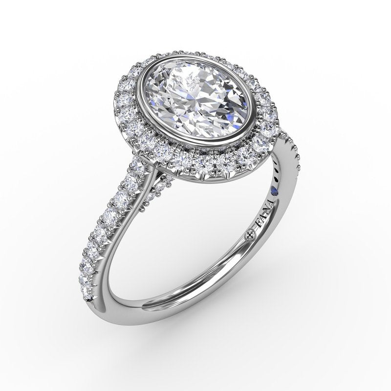 Elegant Oval Bezel Engagement Mounting in 14 Karat White Gold with Sparkling Cubic Zirconia