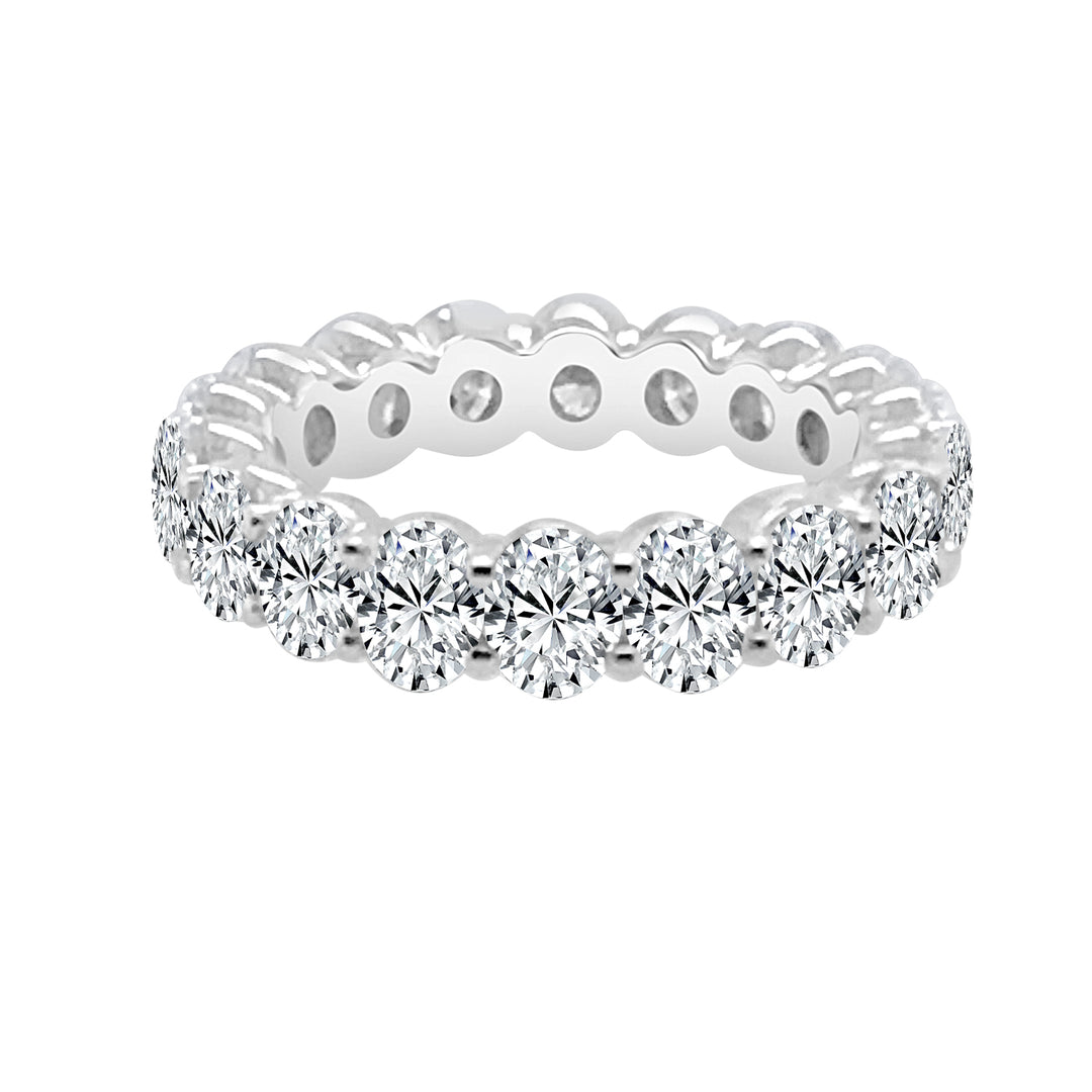 Oval Cut Natural Diamond Wedding Band in 14 Karat White Gold