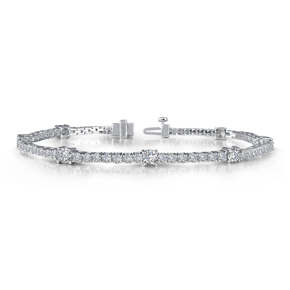 Classic Station Platinum Coated Sterling Silver Bracelet with Lassaire Stones - 5.82 Carat