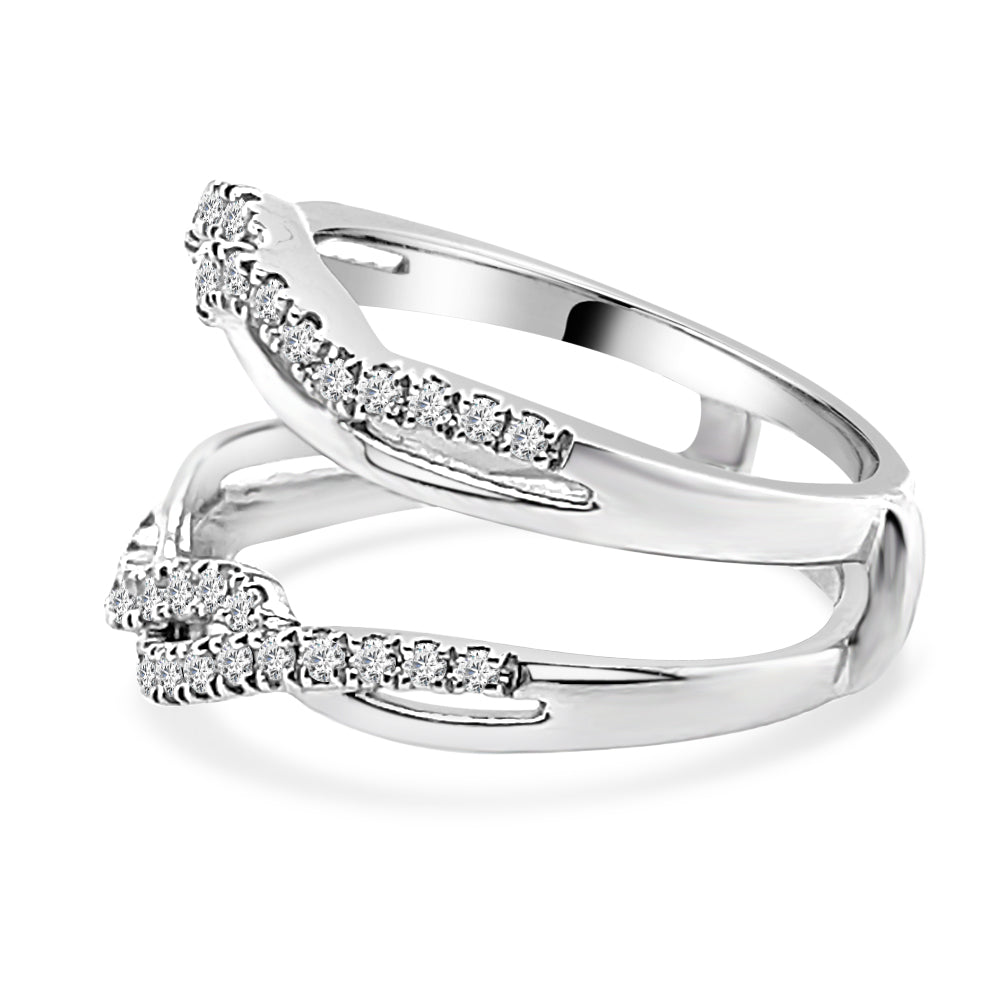 Twisted Diamond Wedding Band Guard in 14 Karat White Gold with 0.50 Carat Natural Round Shape Diamonds