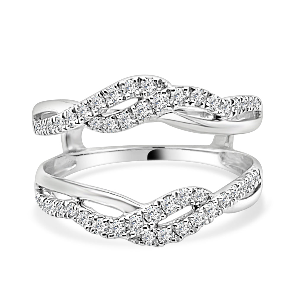 Twisted Diamond Wedding Band Guard in 14 Karat White Gold with 0.50 Carat Natural Round Shape Diamonds