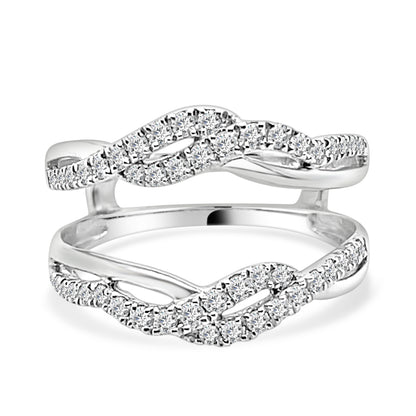 Twisted Diamond Wedding Band Guard in 14 Karat White Gold with 0.50 Carat Natural Round Shape Diamonds