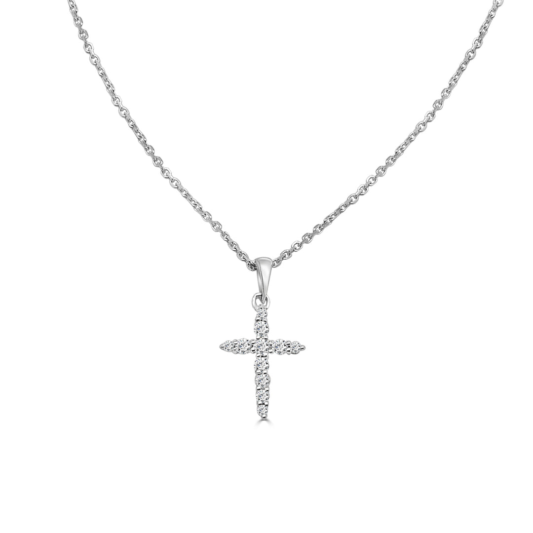 14 Karat White Gold Cross Pendant Necklace with Natural Diamond Accent (0.13 carats)