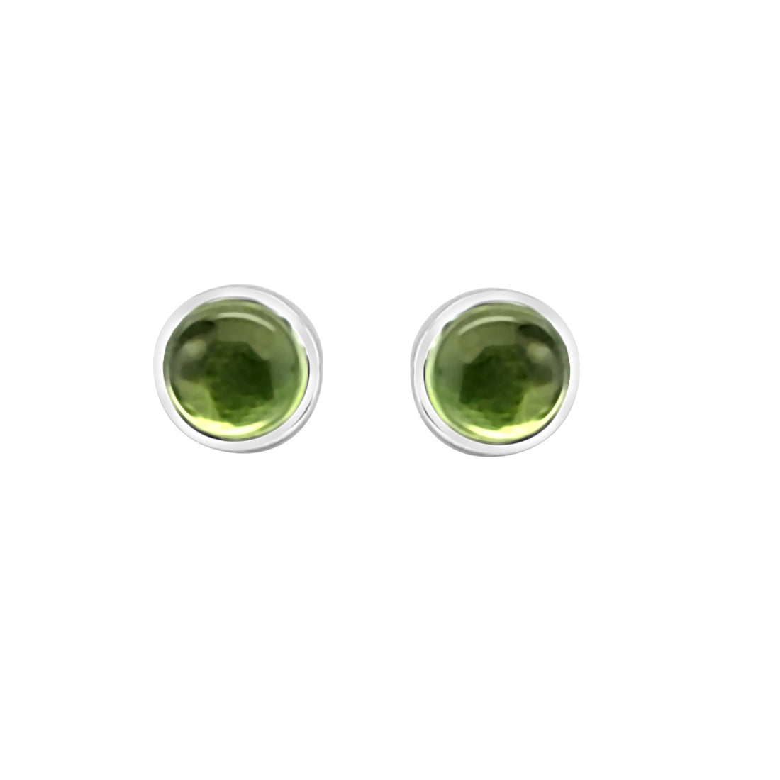 Peridot Bezel Set Cabochon Earrings in Sterling Silver - Round Shape 1.35