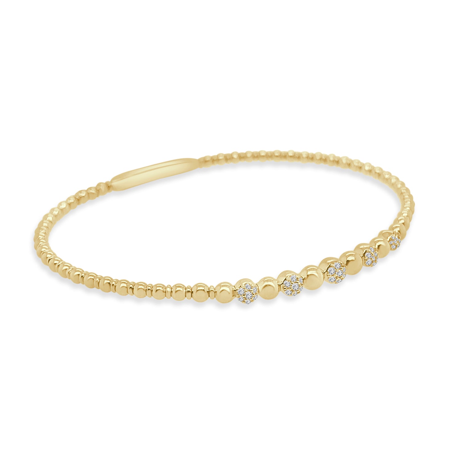 Sparkling Elegance: 14 Karat Yellow Gold Diamond Bubble Flex Bangle, 0.19 Carat Natural Diamond