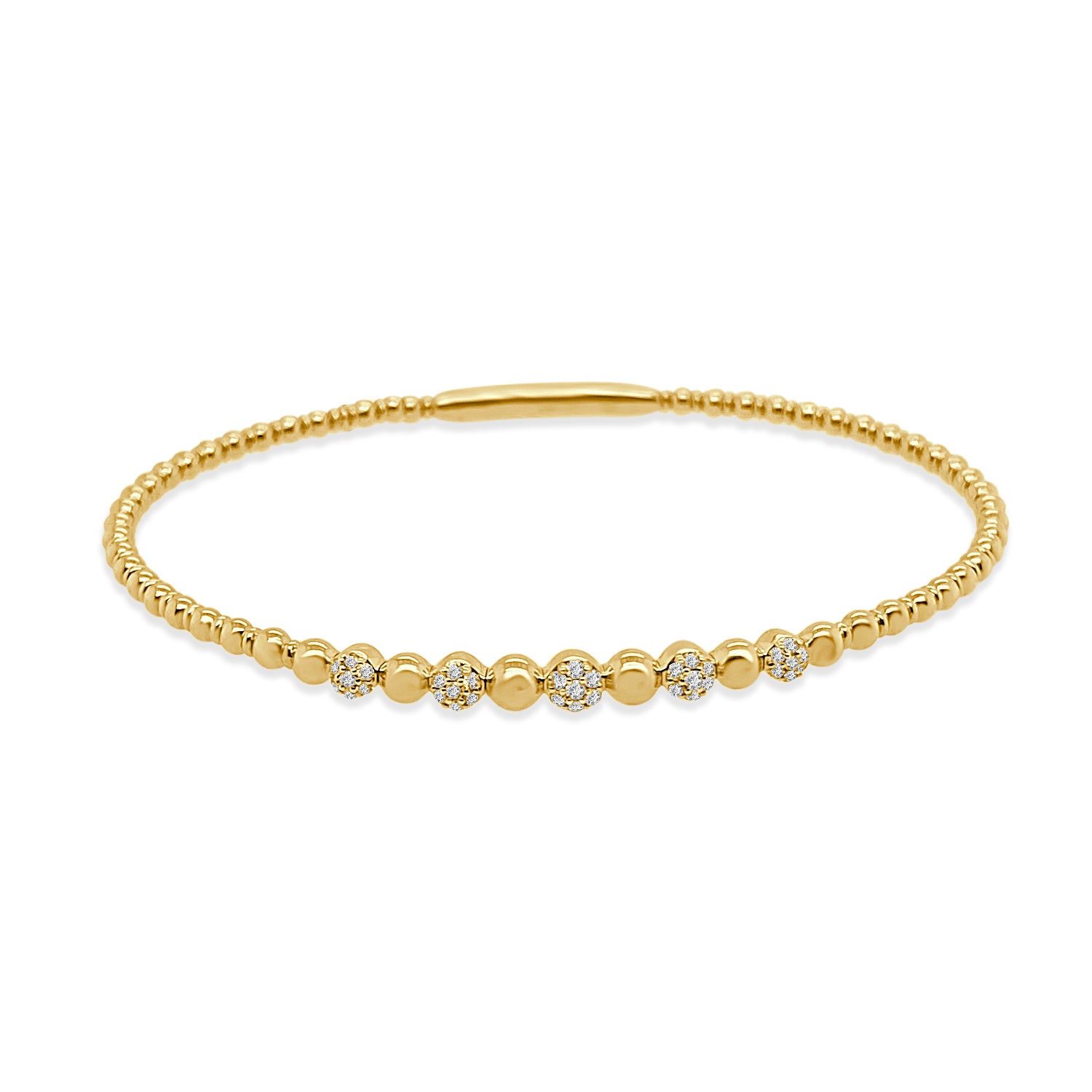 Sparkling Elegance: 14 Karat Yellow Gold Diamond Bubble Flex Bangle, 0.19 Carat Natural Diamond