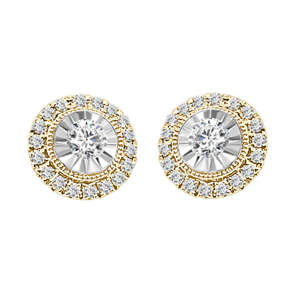 Vintage Halo Stud Earrings in 10 Karat Yellow Gold with 0.50 Carat Natural Diamond