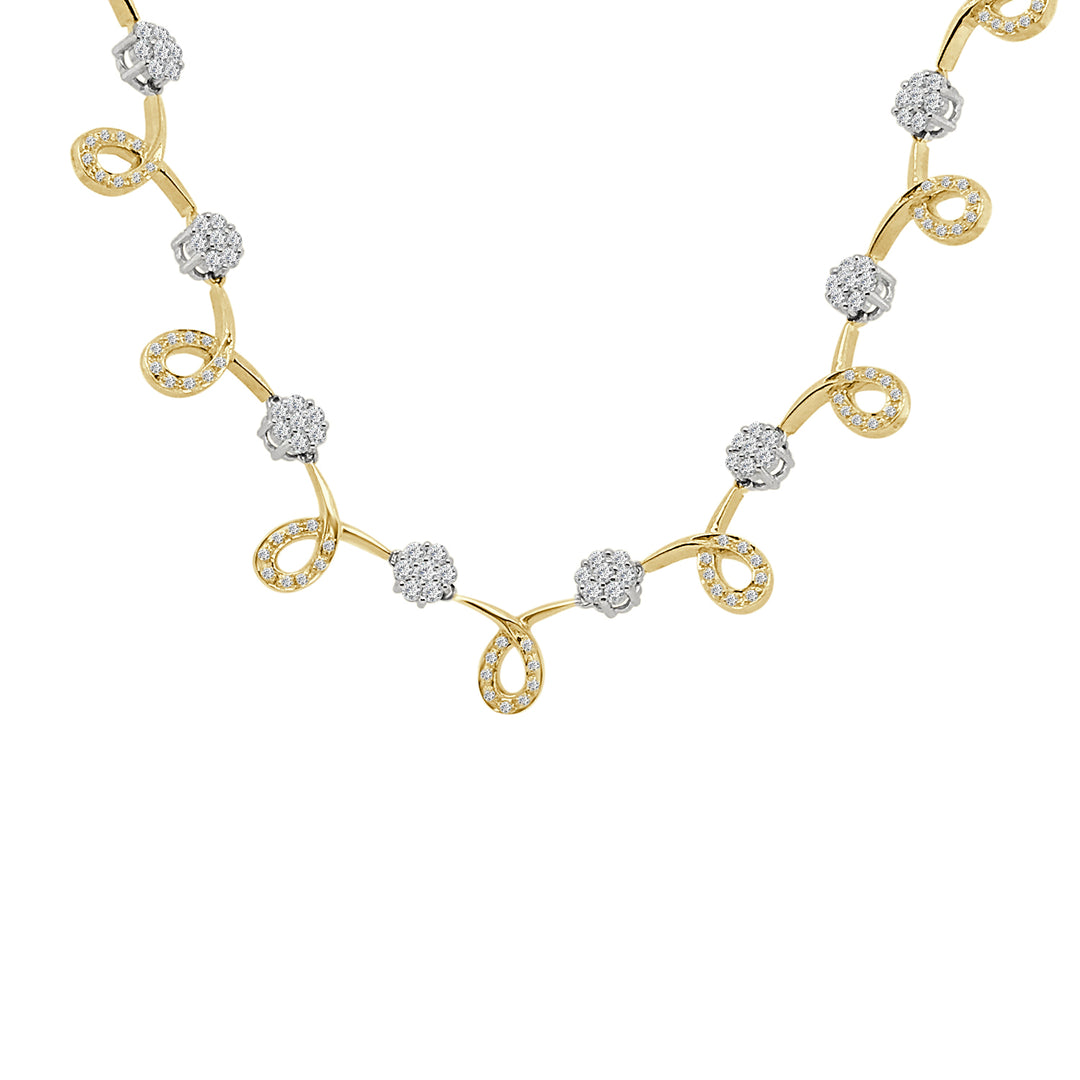 14 Karat Yellow Gold Necklace with Loop and Cluster Design adorned with Natural Diamonds