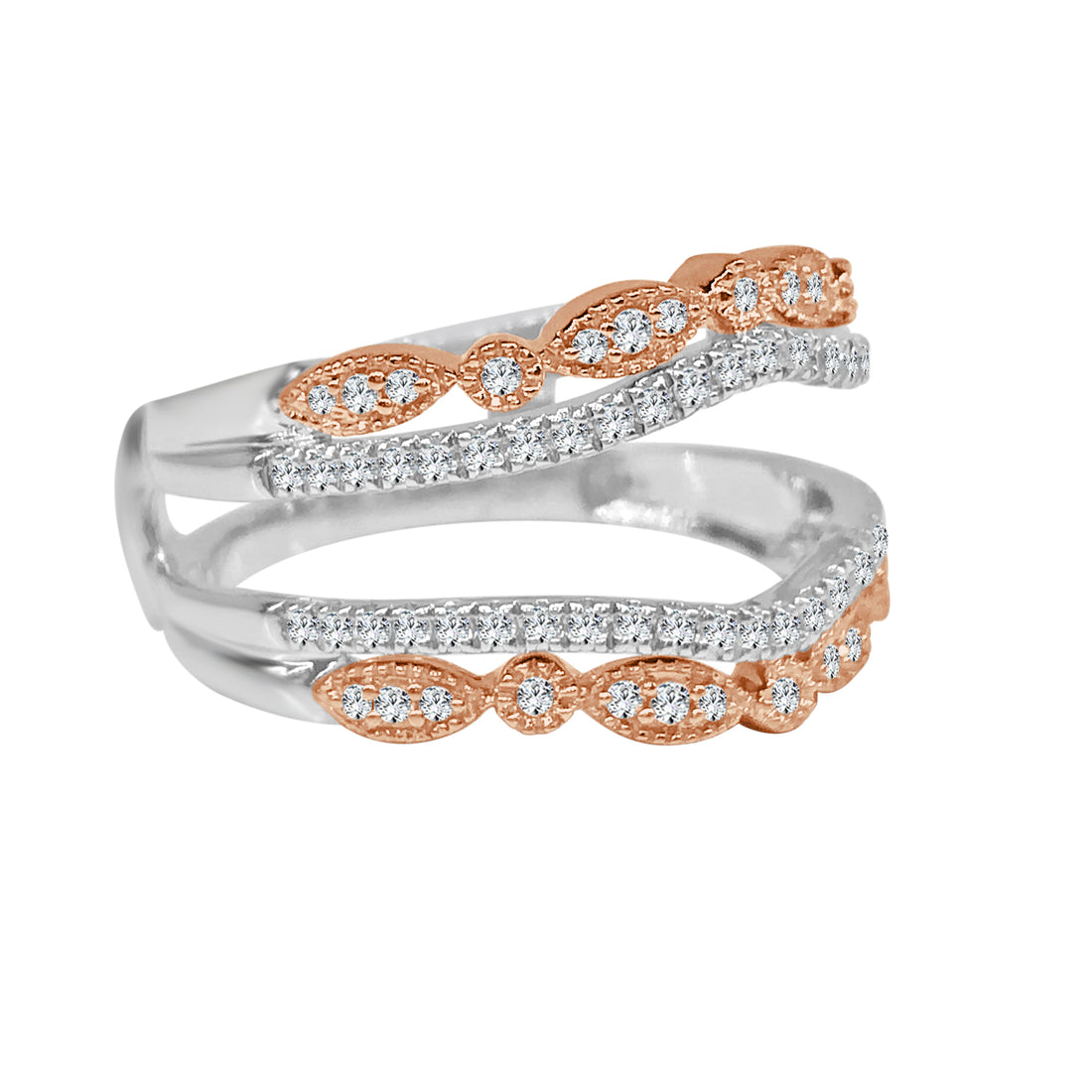 Curved Scallop 14 Karat Two-Tone Wedding Band with 0.40 Carat Natural Diamond