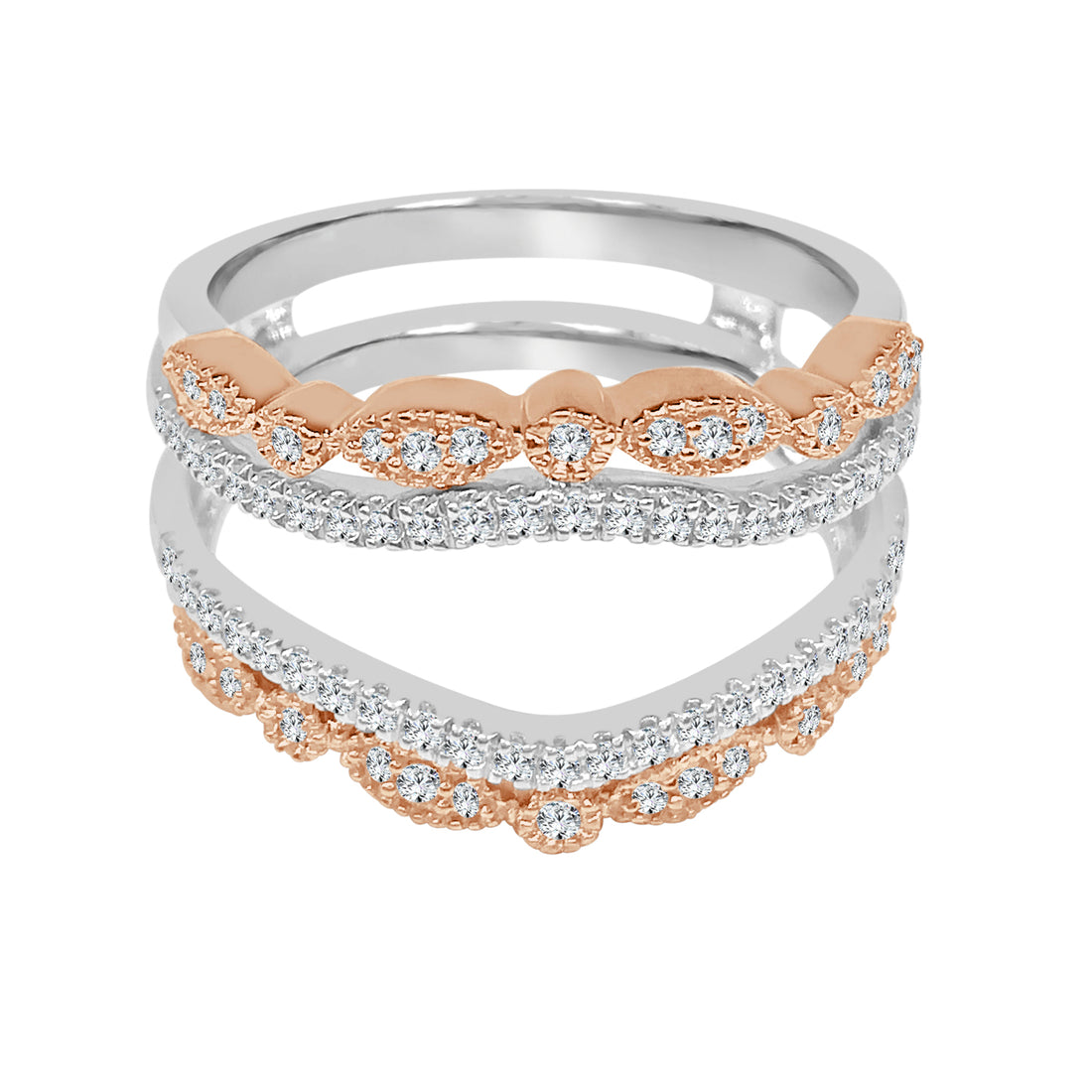 Curved Scallop 14 Karat Two-Tone Wedding Band with 0.40 Carat Natural Diamond
