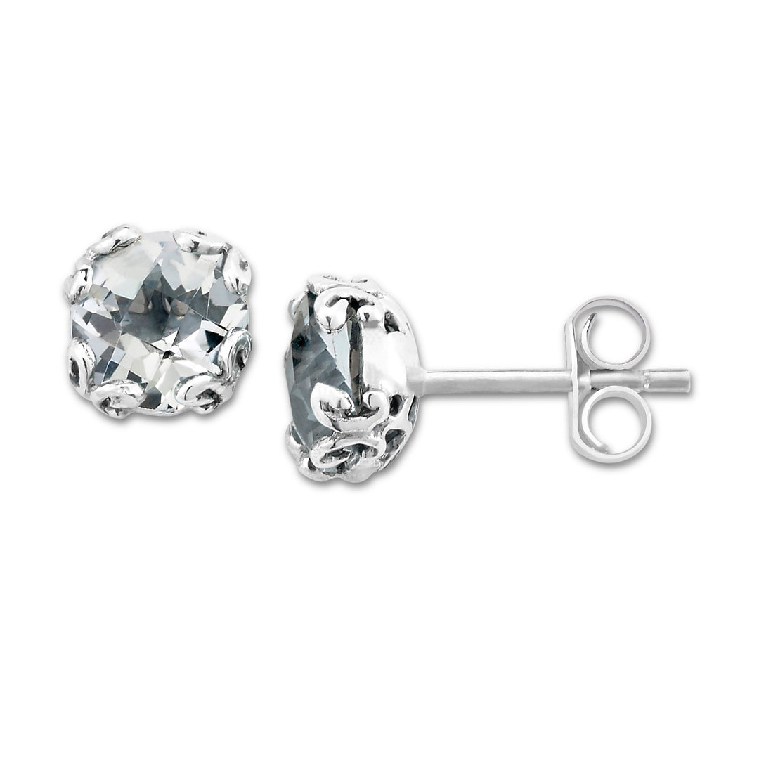 April Brilliance: Sterling Silver Round Stud Earrings with White Topaz Sparkle